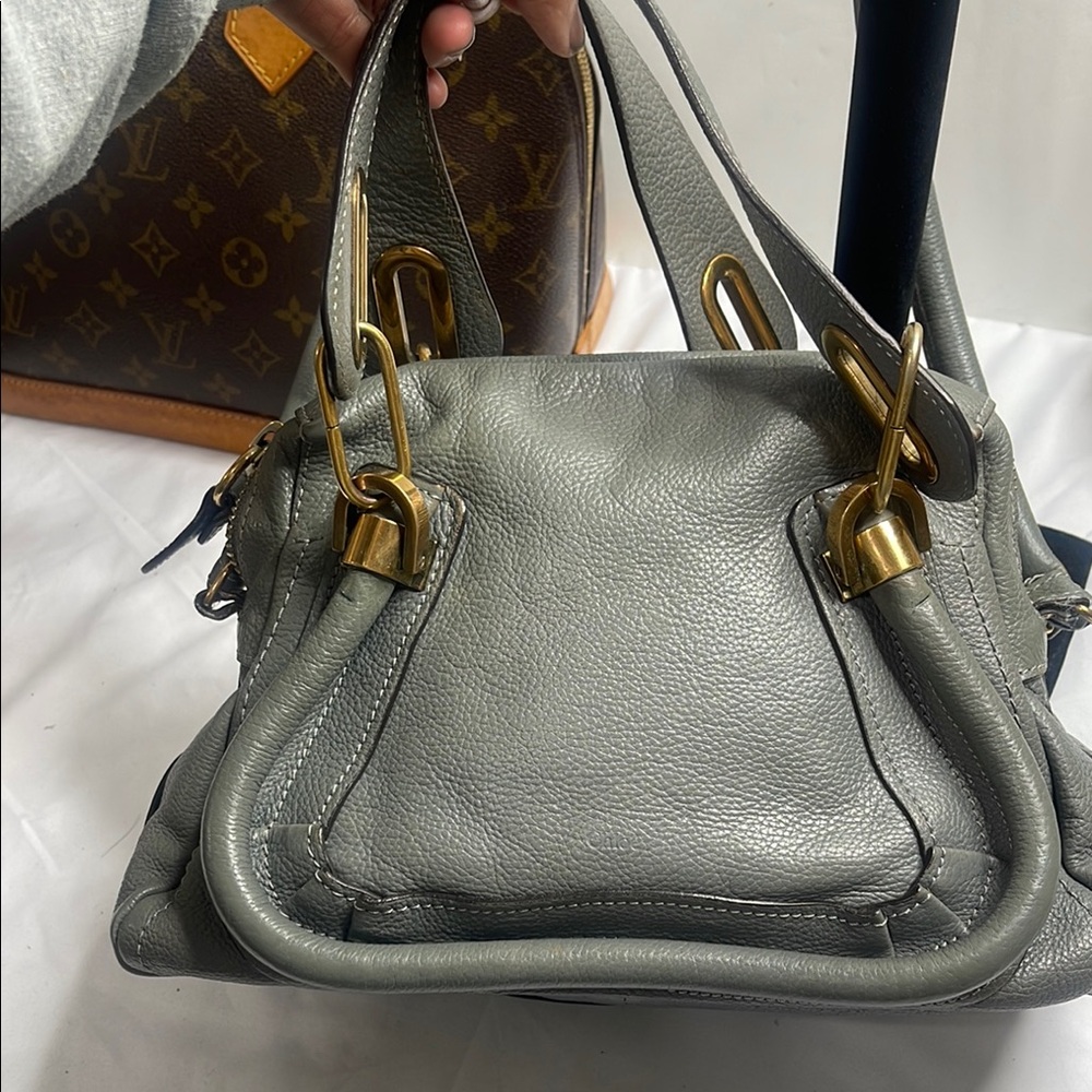 Chloe Gray Shoulder Bag with Leather Material and Gold-Toned Hardware Small Size